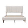 Upholstered Platform Bed Frame with Vertical Channel Tufted Headboard, No Box Spring Needed, Full, Cream